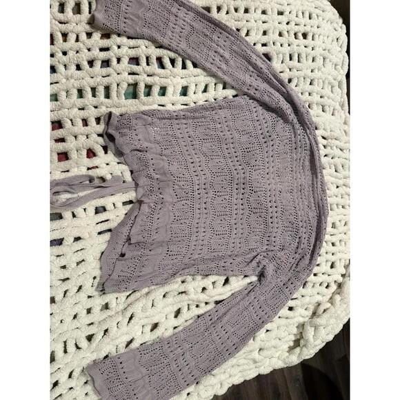 Women’s Summer Knit Crochet Bathing Suit Cover Pullover Front Ruching M Lavender - Picture 7 of 9